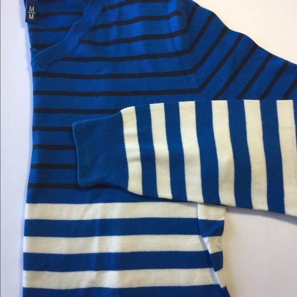 H&M Men V-Neck Sweater Blue White Striped Long Sleeve 100% Cotton Medium - Picture 11 of 12